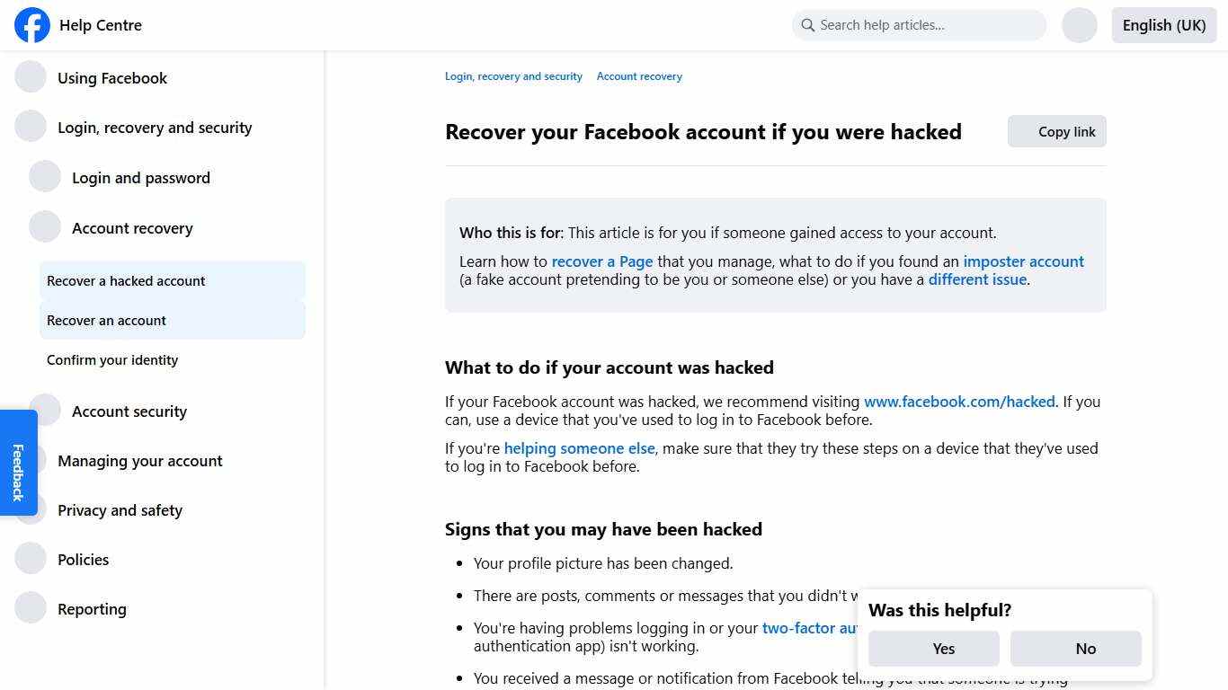 Recover your Facebook account if you were hacked Facebook Help Centre